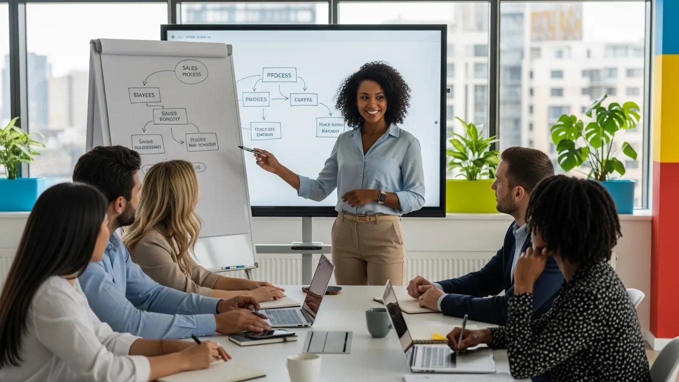 Sales leader coaching a team, emphasizing the importance of leadership in sales training